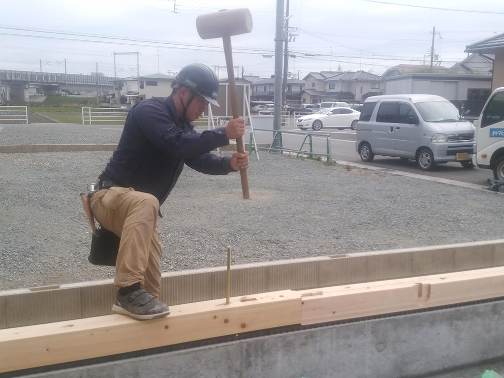 高砂市の木の家　土台敷き