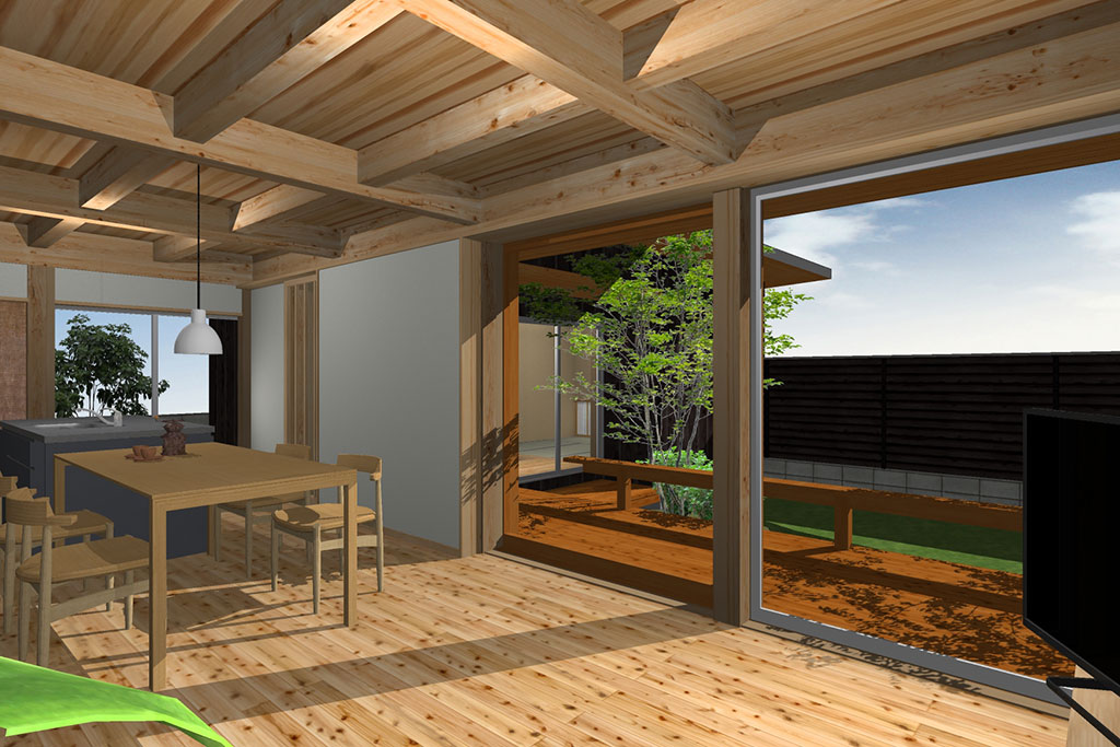 神戸市の木の家 完成予想内観パース