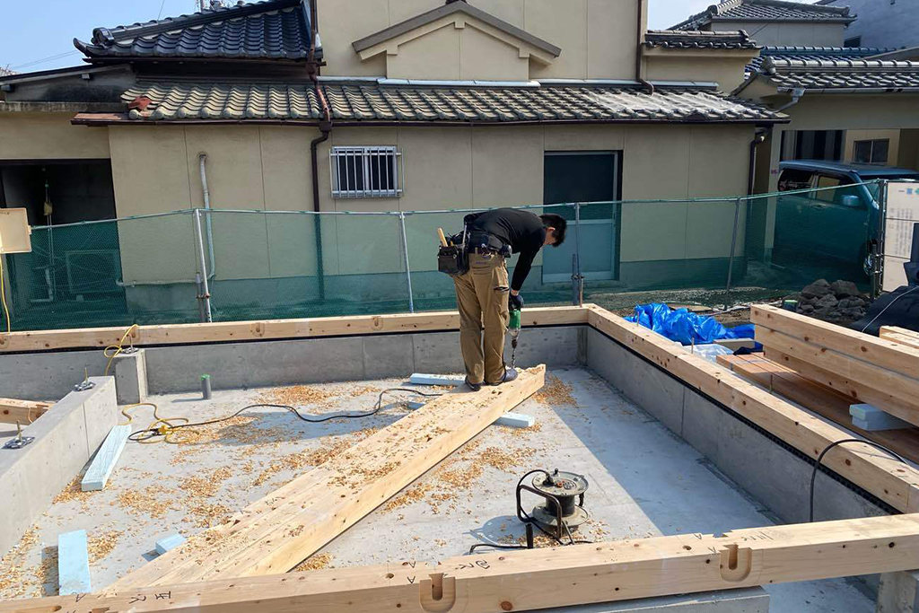 姫路市の木の家 土台敷き